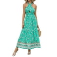 thumbnail image 2 of Gureui Women's Tie-Up Halter Dress, Flower Print Hollow-Out Sleeveless Backless Ruffle Hem Slim Fit Party Holiday Long Dresses, 2 of 7