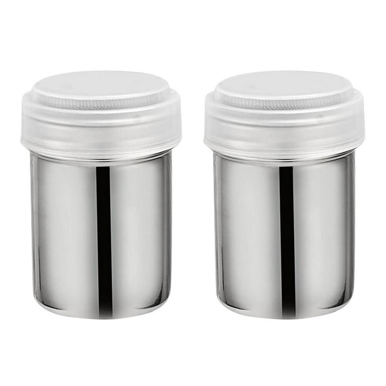 2pcs Stainless Steel Powder Shaker Spice Dredger with Mesh Lid and Translucent Plastic Cover Seasoning Jar for Baking Cooking (Small Size), Size: 5.9