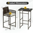 thumbnail image 3 of Gymax Set Of 3 Patio Bar Set Wicker Table & Armchairs w/ 2 Cushions & Glass Tabletop, 3 of 8