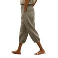 thumbnail image 2 of Women's Cotton Linen Capri Pants with Lace Trim Casual Drawstring Elastic Waist Pants Summer Lightweight Cropped Trousers with Pockets Khaki L, 2 of 6