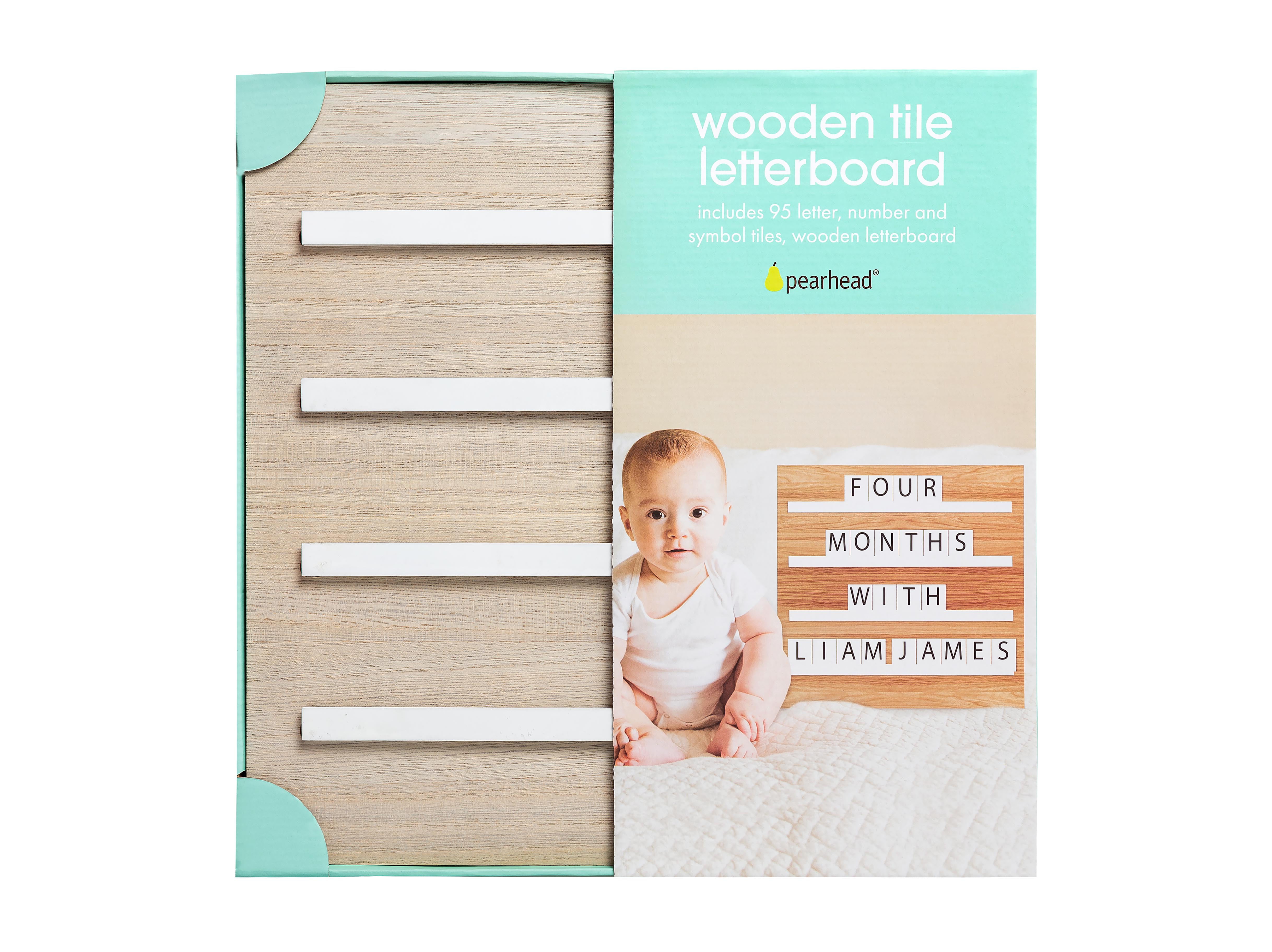 Pearhead Wooden Tile Letterboard, Neutral, Baby Keepsake Photo Prop