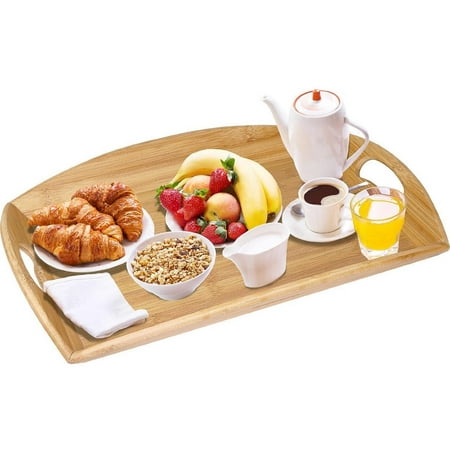 GreenCo Bamboo Wooden Angular Sides Butler Serving Tray With Handles