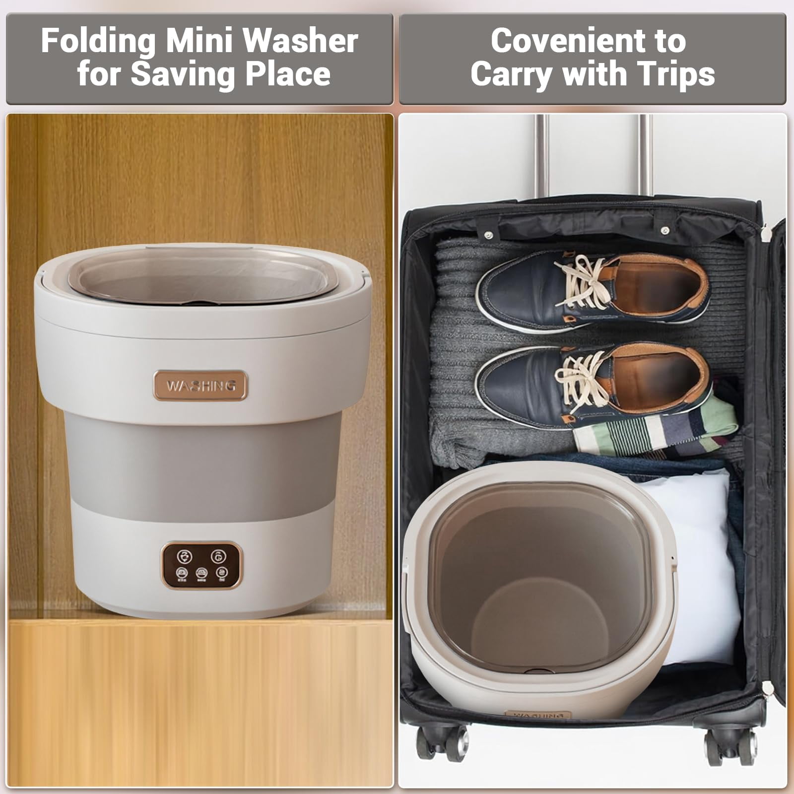 Garderth Portable Washing Machine,Large Capacity 12L Mini Washer,Foldable Washer Deep Cleaning Of Underwear Small Clothes For Travel RV Small Apartment Dorm Hotel