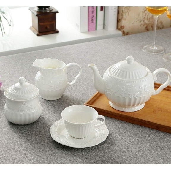 White Ceramic Creamer and Sugar Bowl Set Coffee Serving Set Cream Pitcher
