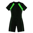 thumbnail image 4 of Women's One Piece Swimsuit Solid Color Patchwork Flat Leg Short Sleeve Zipper Front for Beach Pool Vacation,Green,S, 4 of 7
