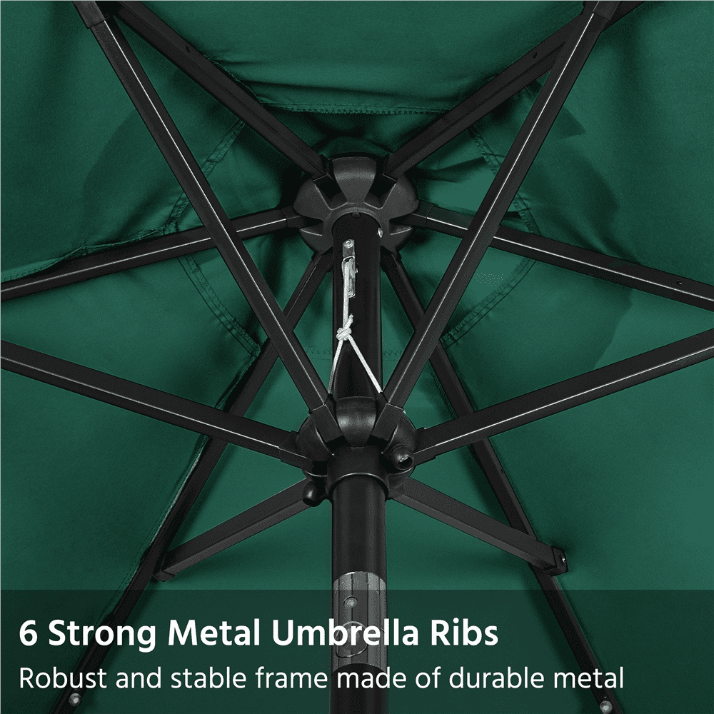 Renwick 7.5Ft Patio Market Umbrella with 18 LED Solar Lights, Dark Green