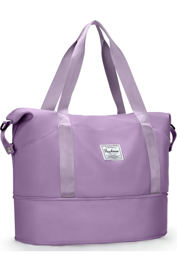 Travel Duffel Bag for Women Men Waterproof Carry On Expandable Duffle Tote Shoulder Weekender Overnight Bags w/ 3 Front Pocket/Wet Dry Pocket/Trolley Sleeve, Sport Dance Gym Bag Luggage, Purple