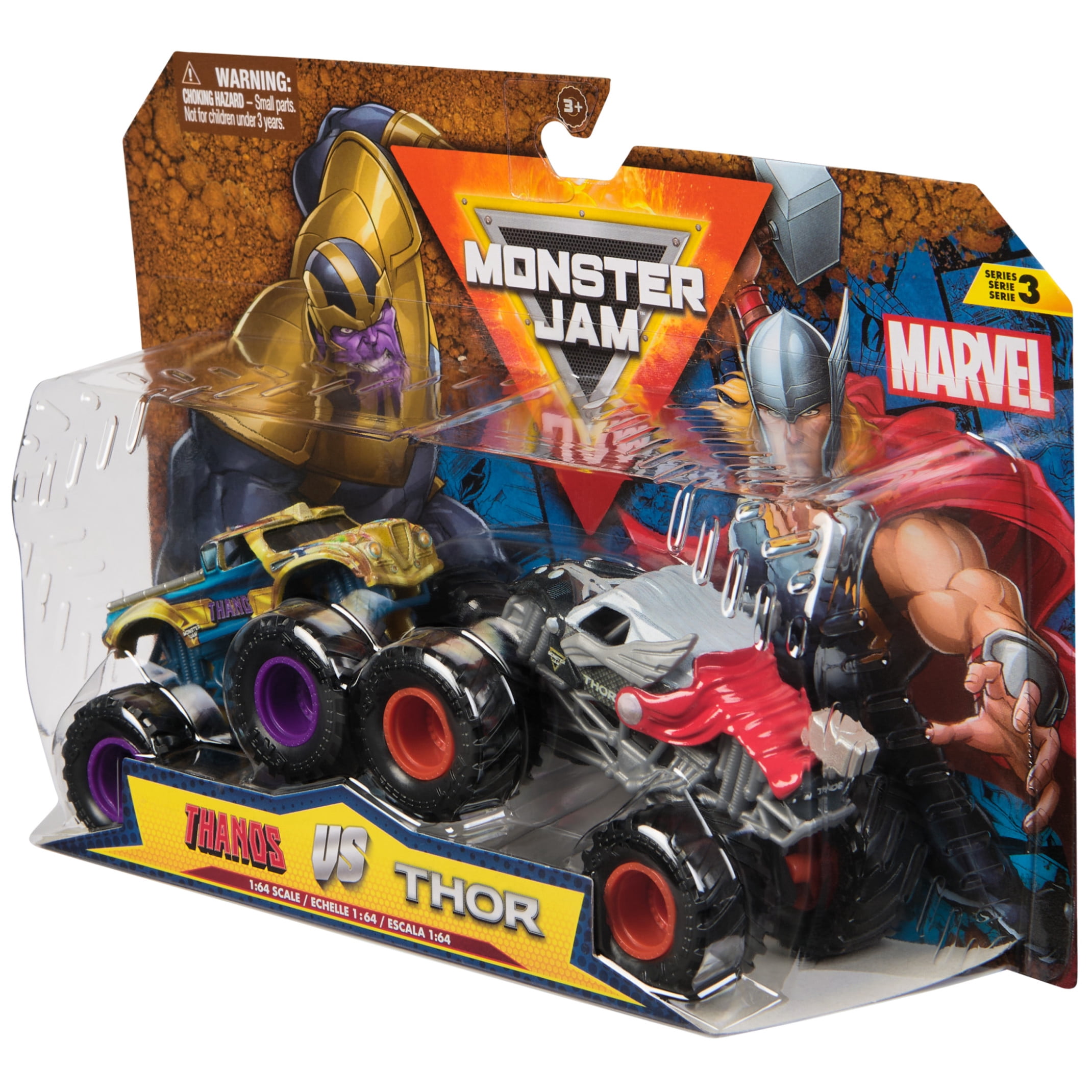 Monster Jam Marvel Thanos Vs. Thor Die-Cast Vehicle 2-Pack 1:64 Scale