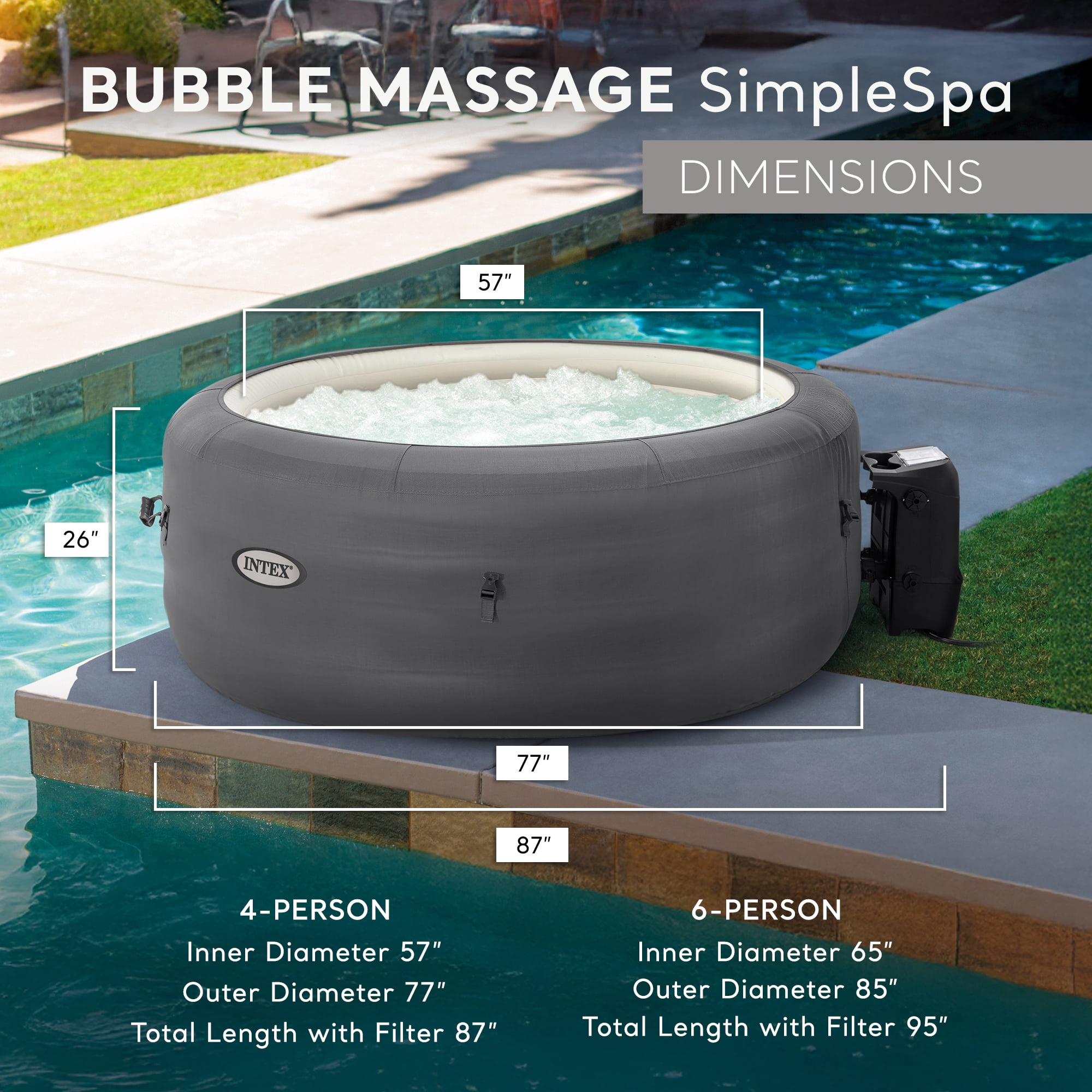INTEX SimpleSpa Bubble Massage 4 Person Inflatable Hot Tub Spa w/ Jets