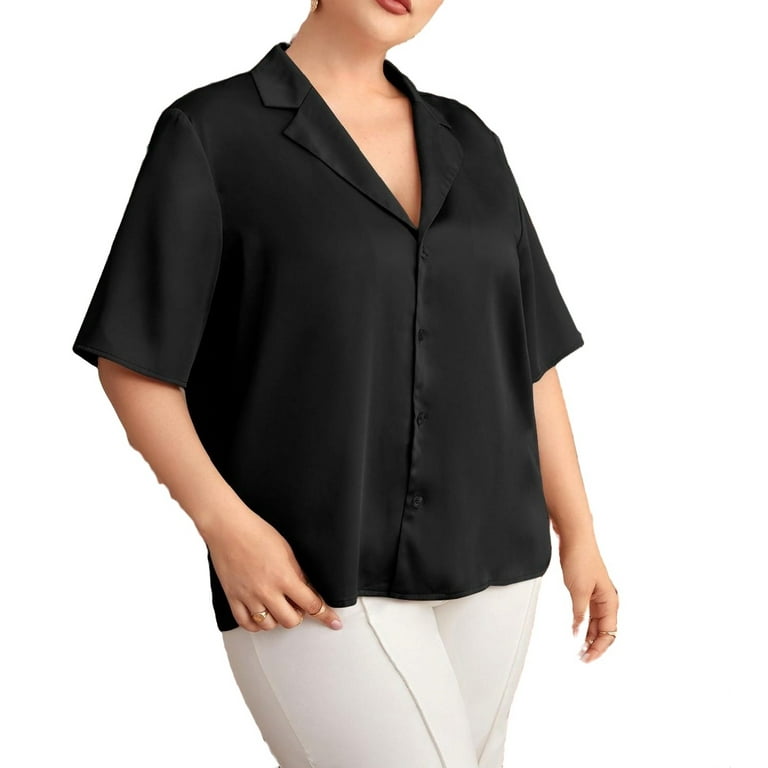 plus size black silk blouse