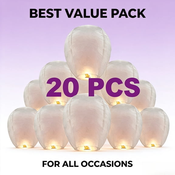 20 Pack White Chinese Paper Lanterns, Handmade Eco-Friendly Paper Lanterns, Multi-Size White Wishing Chinese Lanterns for Wedding, Birthday, New Year, Holiday Party & Celebration of Life Decorations