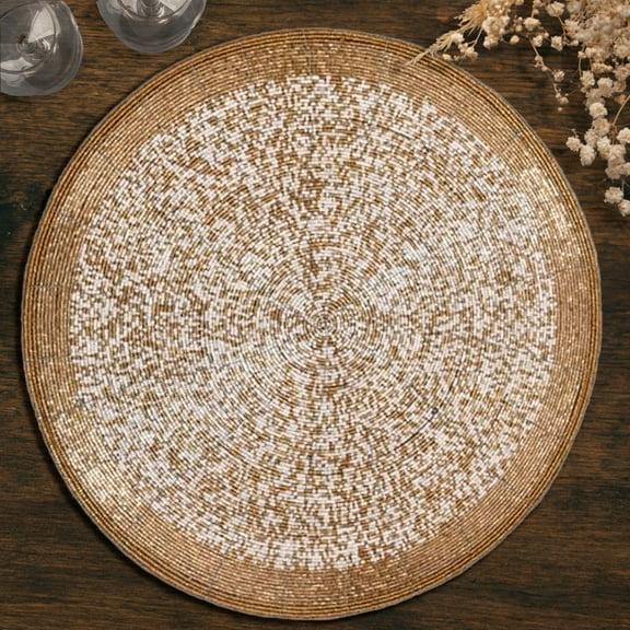 Decozen Beaded Placemats Round Set of 4 Dining Table Placemats for Home Decor, 14" - Gold White