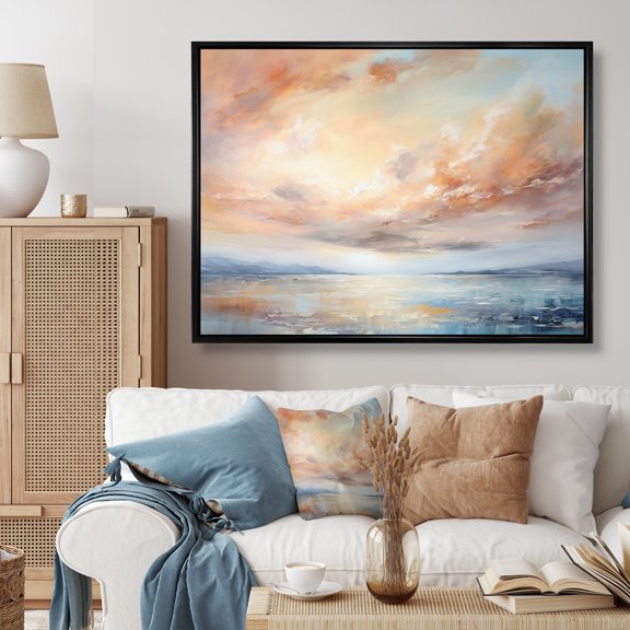 Designart "Tempestuous Blue Sea I" Storms Floater Framed Wall Art Living Room