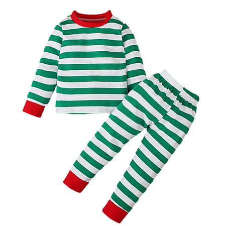 

LYMAYTER Kids Girls Pajamas Outfit Toddler Christmas Stripes Loungewear Baby Bottoming Shirt 1 Set for 1-6 Years
