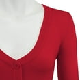 thumbnail image 2 of YEMAK Women's Cropped Bolero 3/4 Sleeve Button Down Cardigan Sweater CO129-RED-1X, 2 of 11