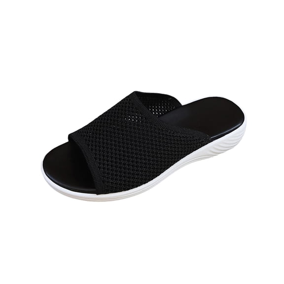 HBGVBA Womens Summer Slippers Plus Size Versatile Solid Color Breathable Mesh Round Toe Open Toe Flat Sole Thick Sole Summer Shoes 41