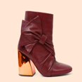 thumbnail image 2 of Ivy Kirzhner Belladonna Red Gold Metal Heel Boot Soft Leather Block heel Booties (Maple, 11), 2 of 2