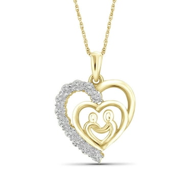 JewelersClub Mom Necklace 14K Gold Plated Silver Necklace for Women – Beautiful Accent White Diamonds   14K Gold Plated Silver Mother Daughter Necklace – Mothers Day Gifts Necklaces for Women