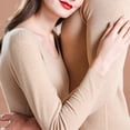 thumbnail image 3 of WZXFASHION Womens Solid Color Thermal Underwear Stretch Top & Pants Set Bra&BriefSets Beige L, 3 of 7