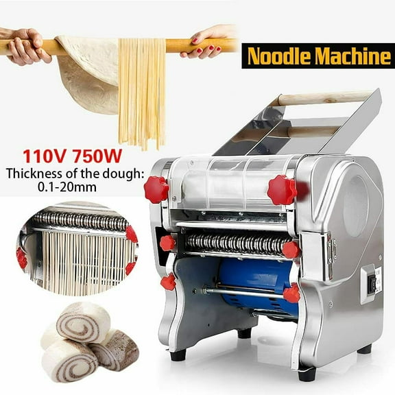 Shanna Automatic Pasta Dumpling Skin Maker Spaghetti Dough Roller Noodle Machine for Home Commercial, 24cm Wide, 2.5mm Round Noodle Cutter