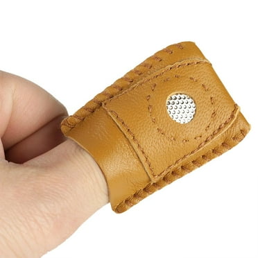 Tebru Leather  Thimble,2pcs Large Size Leather Thimble Finger Sets With Metal Tip Hand Needlework Accessory, Fit Leather Thimble