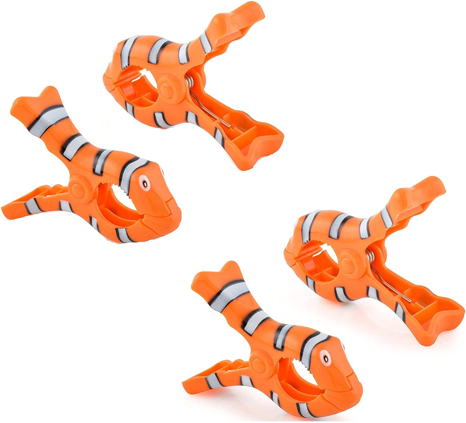 O2COOL Orange Clownfish Shape 4 Piece Plastic Beach Towel Clip
