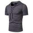 thumbnail image 6 of FRSASU Men's Casual Lace Up T-Shirts Retro V-Neck Hoodie Short Sleeve Outdoor Sports Hooded Pullover Tee Dark Gray, 6 of 7