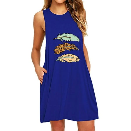 

Leesechin Womens Sleepwear Trendy Pocket Printing Sleeveless Casual Nightdress Dresses on Clearance