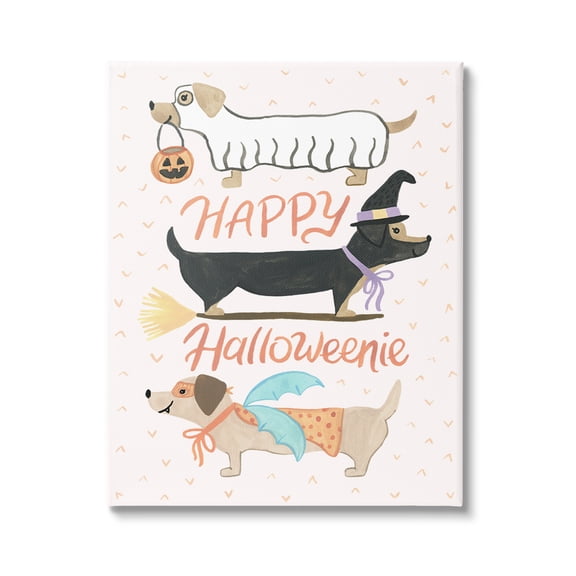 Happy Halloweenie Festive Dogs Wearing Cute Costumes Animals & Insects Graphic Art Gallery-Wrapped Canvas Print Wall Art