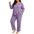 thumbnail image 6 of Nugftut Women Plus Size Pajama Sets Long Sleeve Top and Wide Leg Pants 2 Piece Soft Lounge Pjs Summer Fall Loungewear, 6 of 7