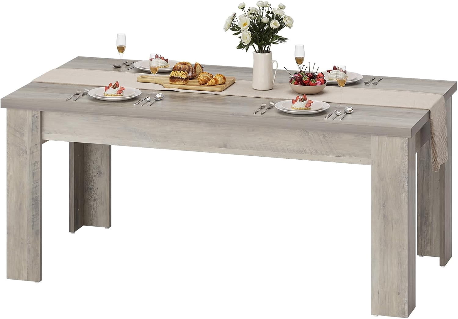Dining Table for 4-6, 63" Wood Farmhouse Rectangular Thickened Dinner Dining Room & Kitchen Table for 4 for Apartment, Small Space, Rustic Gray