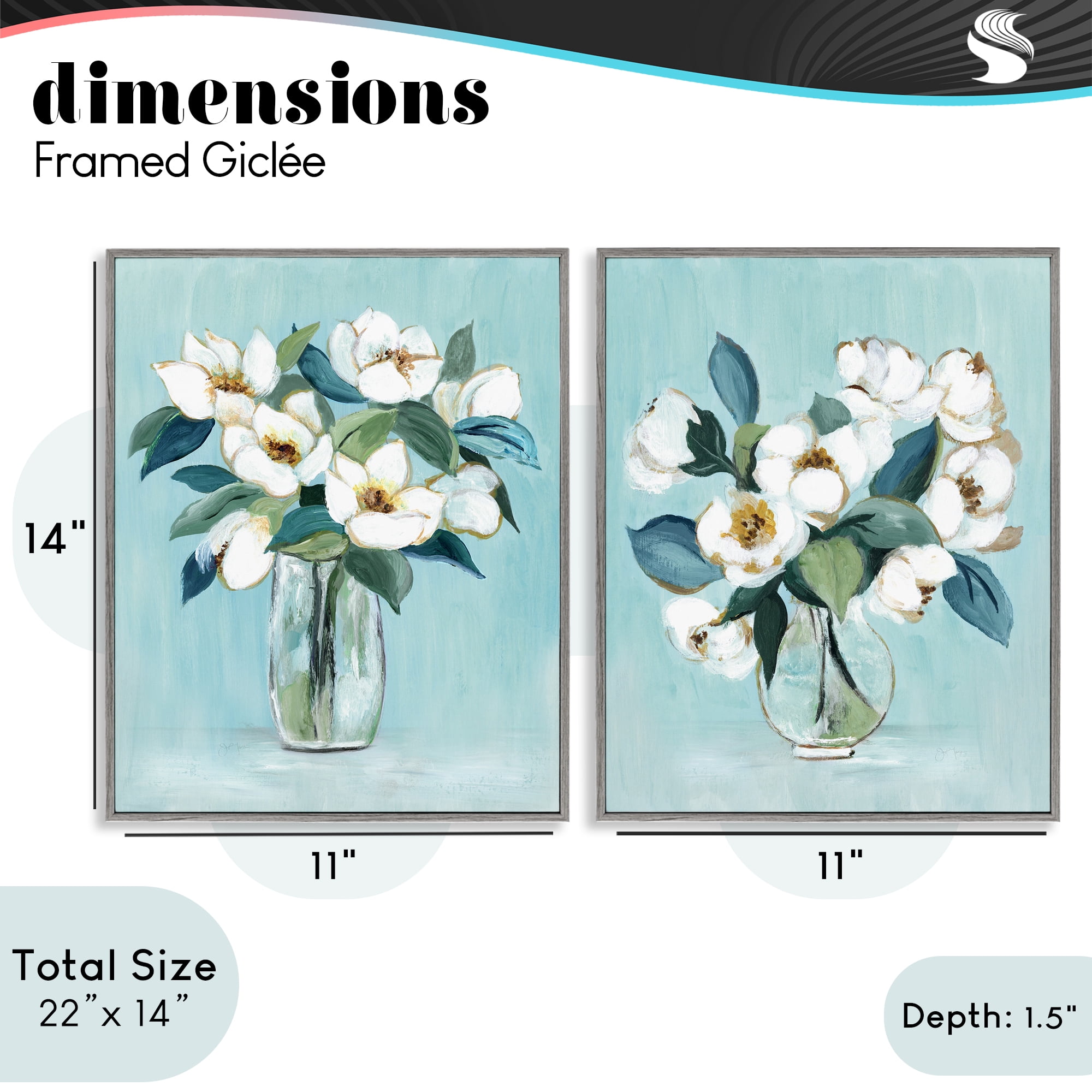 Stupell Industries Magnolia Blossom Vases 2 Piece Gray Framed Giclee Art Set, design by Janet Tava