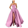 thumbnail image 2 of Satin Prom Dresses for Women Sleeveless Strapless Slit Zip Back A Line Maxi Dress Evening Ball Gown Wedding Guest Dress, 2 of 9