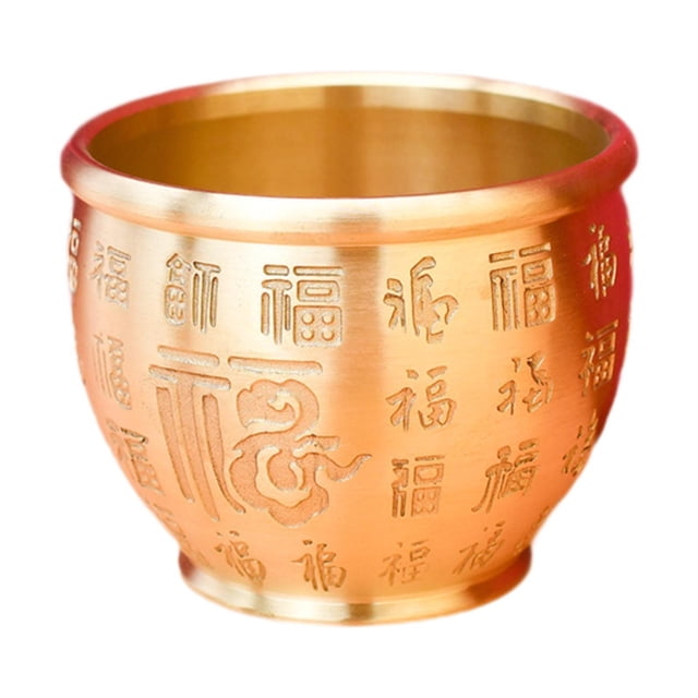 Cuenco del tesoro Feng Shui de 7,4 cm de altura con símbolo Fu para la riqueza y el dinero en el escritorio. Diámetro 9 cm