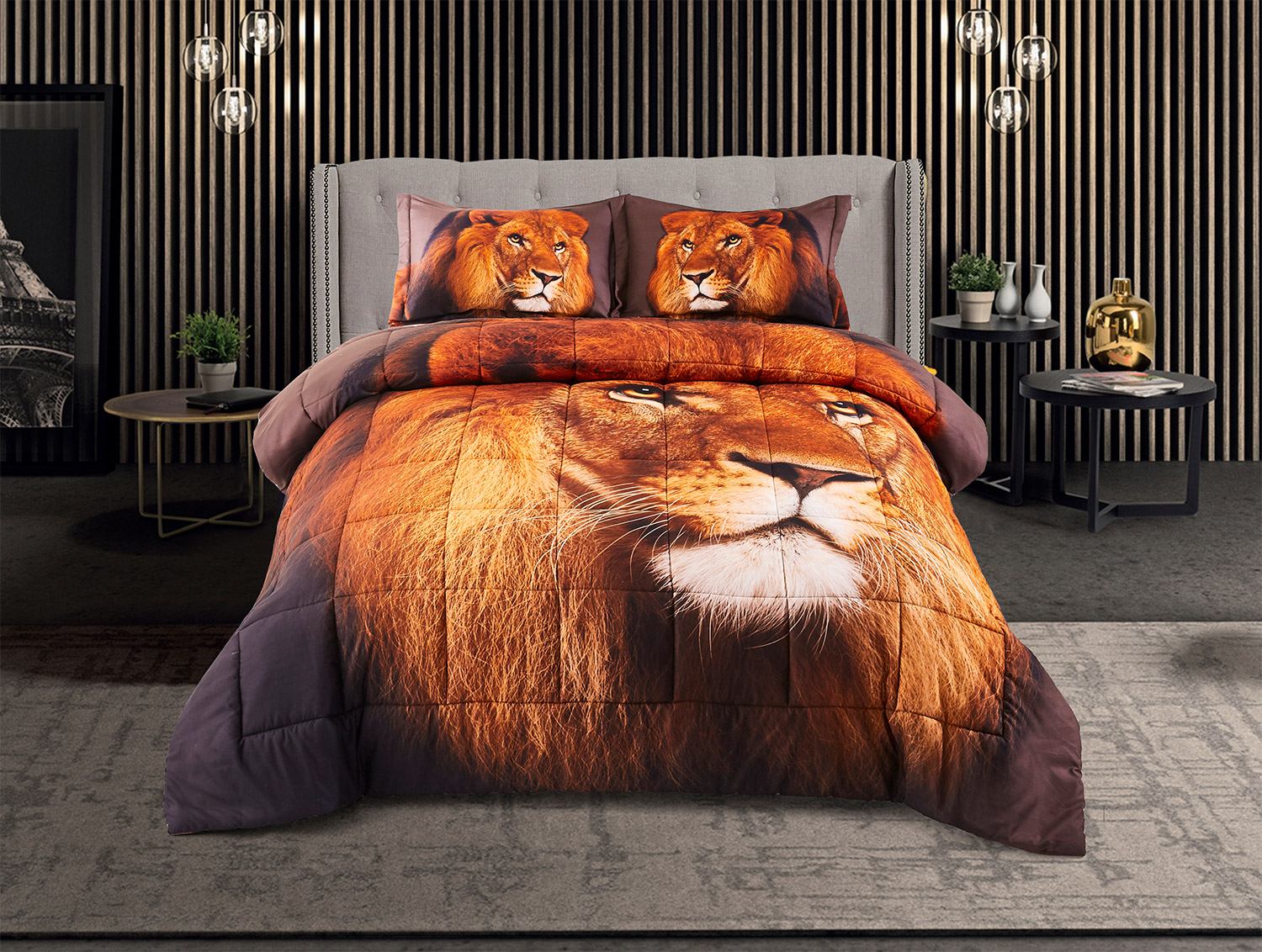 HIG 2 Piece Lion Animal Pattern Bedding Set, Twin