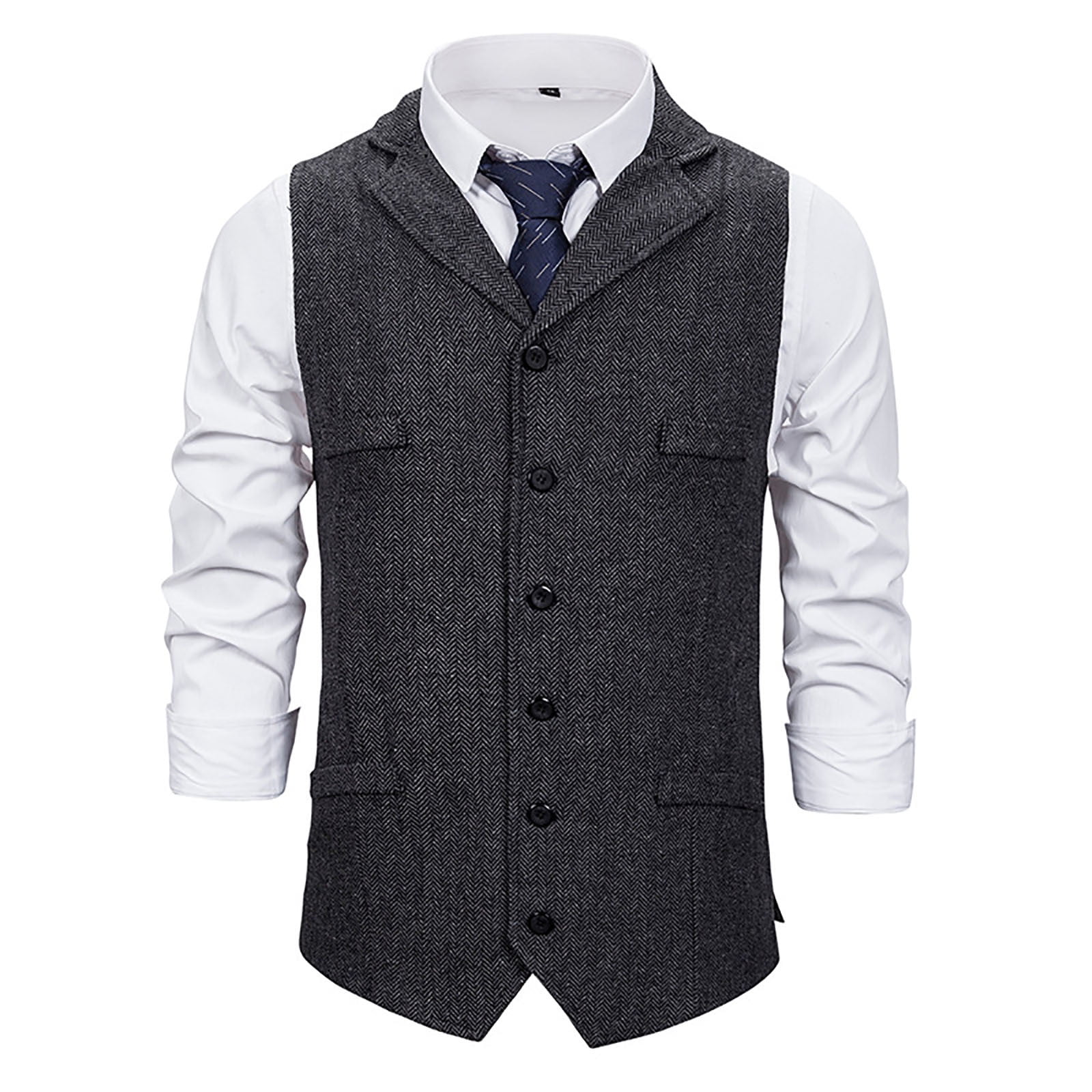 Men's Suit Vest Slim Fit Herringbone Tweed Business Formal Dress Waistcoat Single Breasted