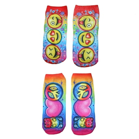 

Air Brushed Graphics Junior Women s No Show Socks 2 Pairs One Size (Faces/Gummy Bear)