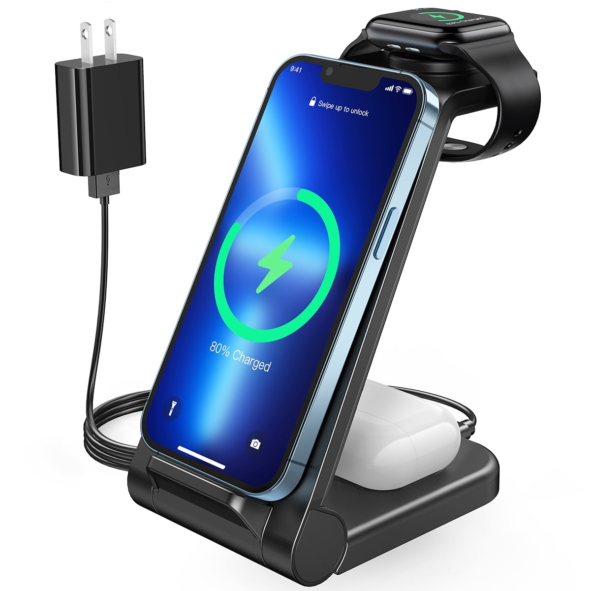 Wireless Charger, 3 in 1 Qi-Certified Fast Wireless Charging Station Compatible with iPhone 13/13 Pro/13 Pro Max/13 mini/12/12 Pro Max/11/X/8, Charging Stand Dock for Apple Watch Series, AirPods