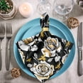 thumbnail image 3 of GZHJMY Chic Beautiful Gold Glitter Bees Rose Flowers Cloth Napkins, Set of 4 20 x 20 Inch Soft & Comfortable Polyester Dinner Napkin for Family, Restaurant, Weddings, Parties, 3 of 5