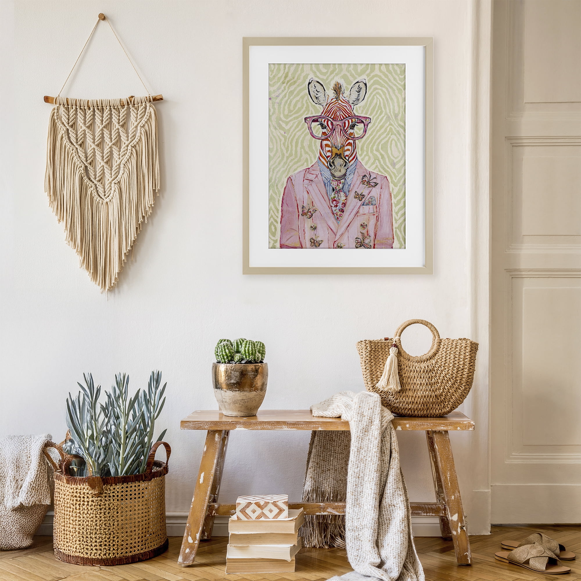 Stupell Industries Pink Zebra over Green Birch Framed Print Under Glass, design by Svetlana Aleynikova