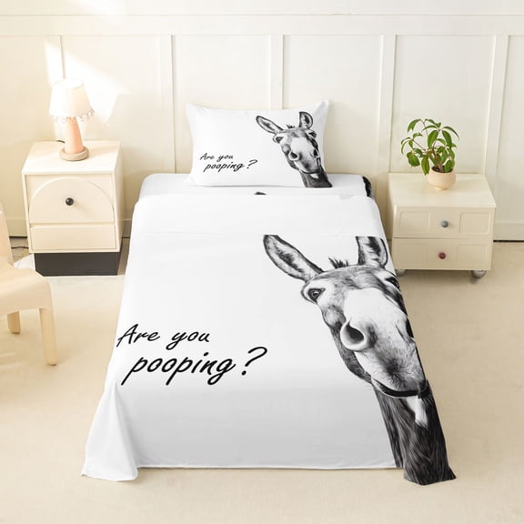 Erosebridal Cartoon Donkey Twin Sheet Sets for Kid, Cute Animal Bedding, 3pcs