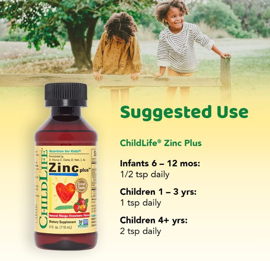 ChildLife Essentials Liquid Zinc Plus - Immune Support for Kids, Mango Strawberry Flavor, 4 Fl Oz (Pack of 3)