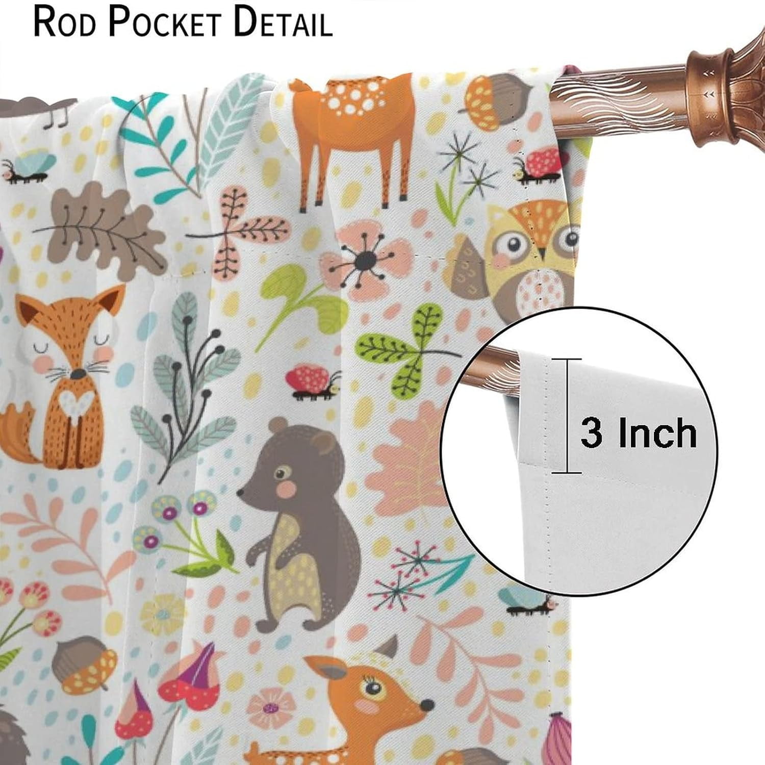 Kids Cartoon Curtains Colorful Cute Funny Forest Animals Fox Hedgehog Bear Deer Art Print for Kids Bedroom Nursery Decor Rod Pocket Blackout Window Drapes 2 Panels 52x84in