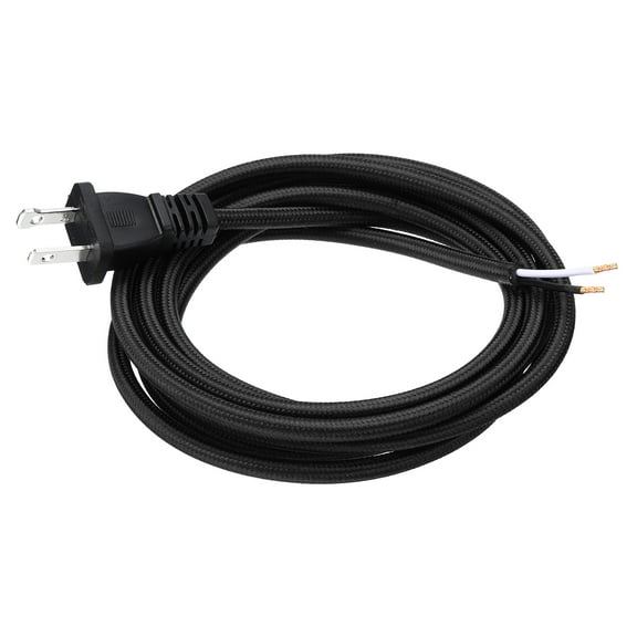 Uxcell 6Ft 18/2 Cloth Covered Lamp Cord with Plug, Vintage Electrical Lamp Cord with Stripped Ends for Extension Wiring DIY Repairing, Black