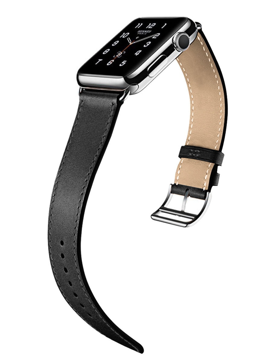 Apple Watch Band - iWatch Bands 38mm Genuine Leather Strap iPhone Smart  Watch Band Bracelet Replacement Wristband with Stainless Steel Adapter  Metal Clasp for Apple