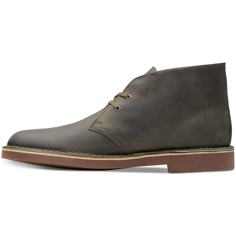 Clarks Mens Olive Leather Bushacre 2 Aubergine Chukka Boots