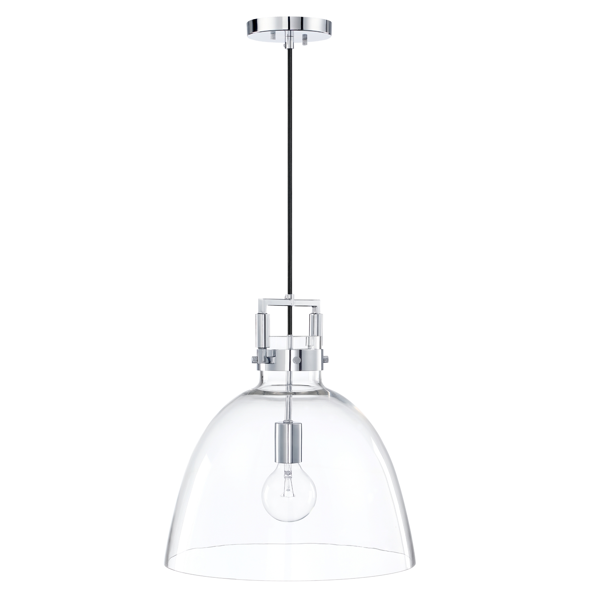 Nathan James Leigh 1-Light Chrome Pendant Lighting for Kitchen Island with Oversized Glass Shade and Adjustable Cord