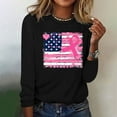 thumbnail image 2 of Luxalzxs Breast Cancer Awareness Tops for Women Cute Long Sleeve Pink Ribbon USA Flag Print Shirts Causal Crewneck Pullover Tops T Shirt Blouse, 2 of 4