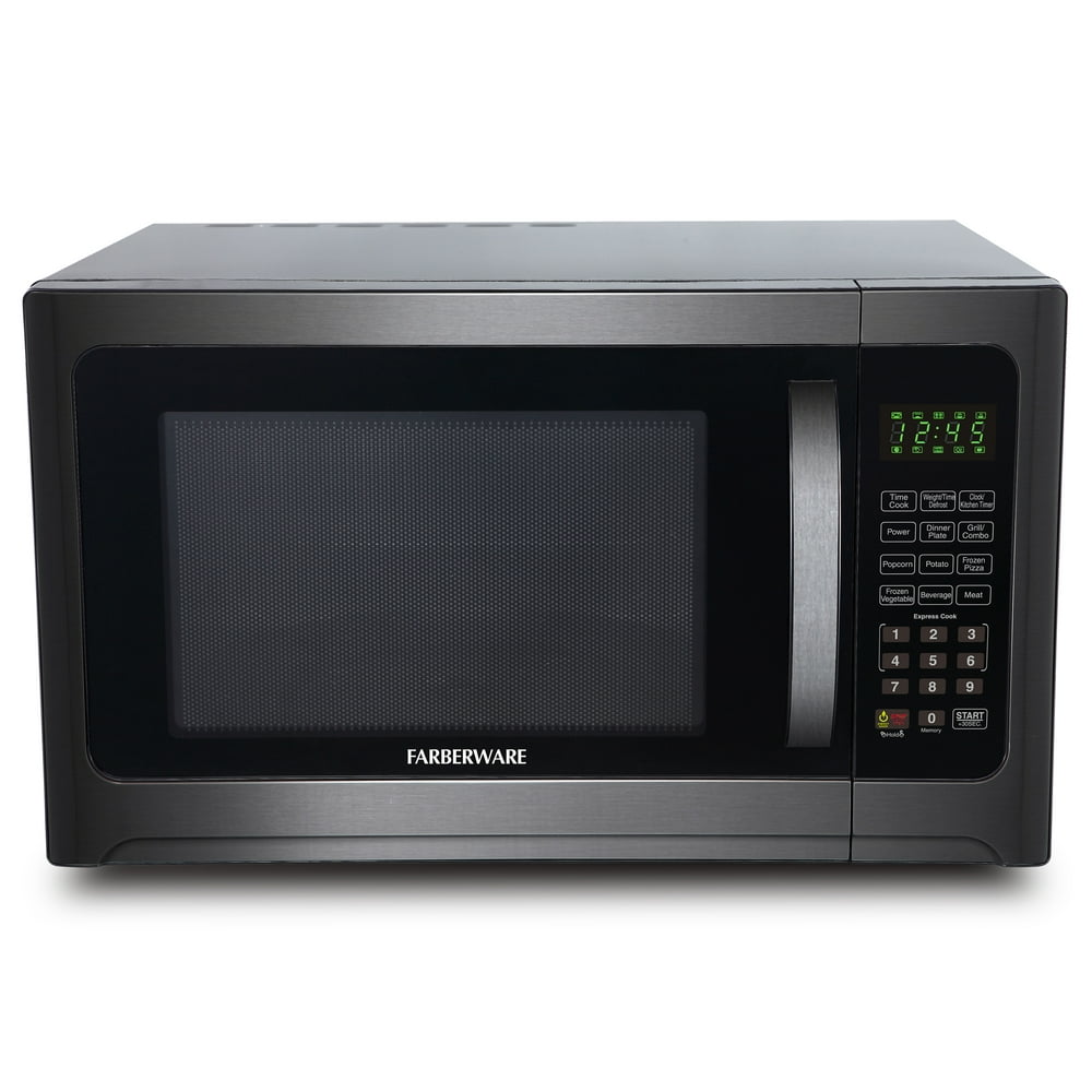 Farberware Black 1.2 Cu. ft. 1100Watt Microwave Oven with Grill, Black Stainless Steel