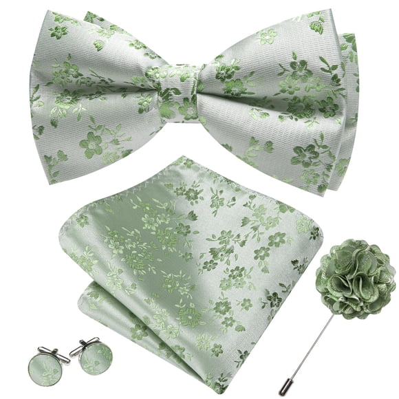 Conjunto de Corbatín Barry.Wang Floral Verde Salvia en Seda 13.5x7.5 cm